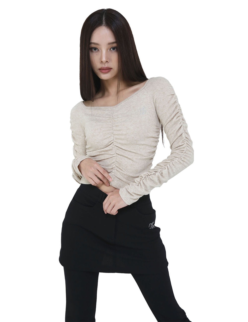 SHIRRING TRIANGLE TOP(IVORY)