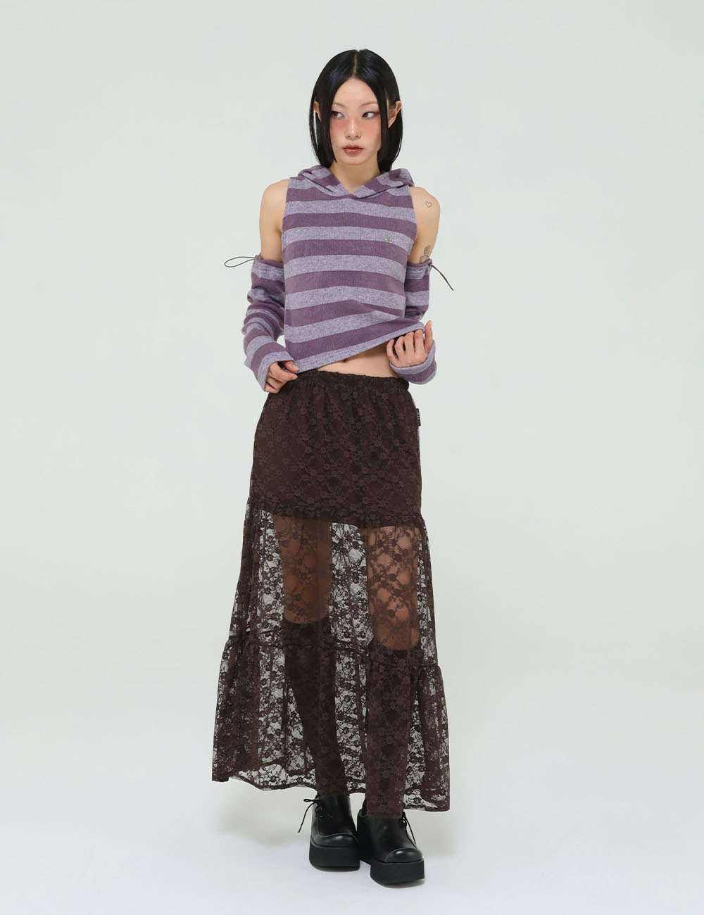 FLOWER LACE LONG SKIRT(BROWN)